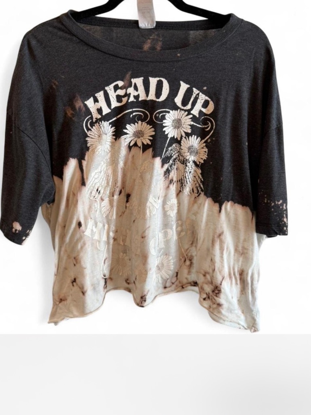No Boundaries Black and Bleach Tie-Dye 'Head Up Heart Open' Graphic Crop Tee